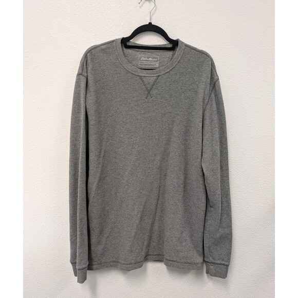 Eddie Bauer Gray Waffle Knit Cotton Shirt Men sz L Tall Stretch Outdoors Basic - Picture 2 of 10